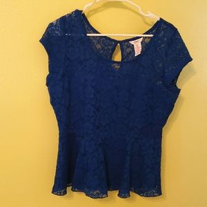 Candie's Blue lace peplum top